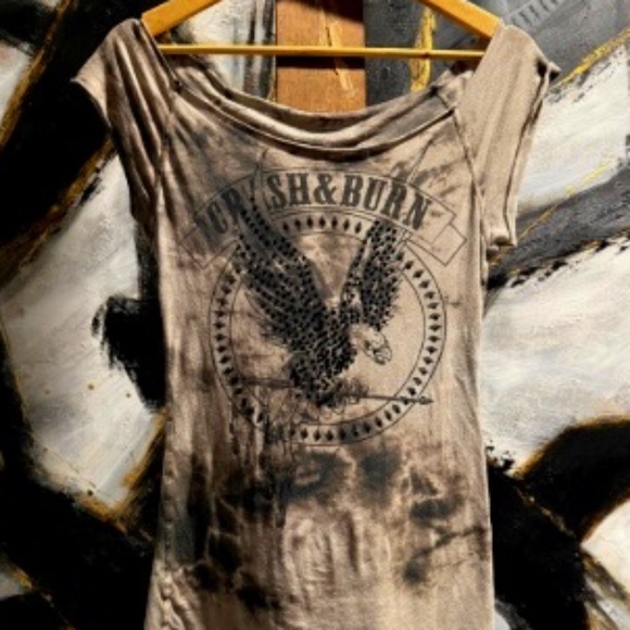 Crash & Burn Tops - CRASH & BURN DISTRESSED TIE-DYE SEQUINED TEE